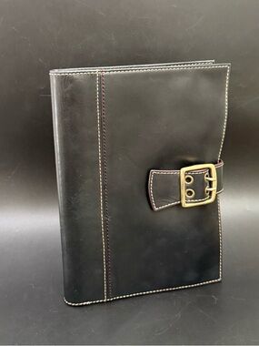Vintage FRANKLIN COVEY Classic Boston Black Full Grain Leather Planner Cover